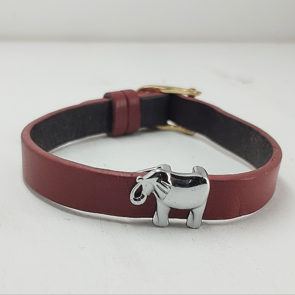 Stella and Dot leather slide elephant charm bracelet